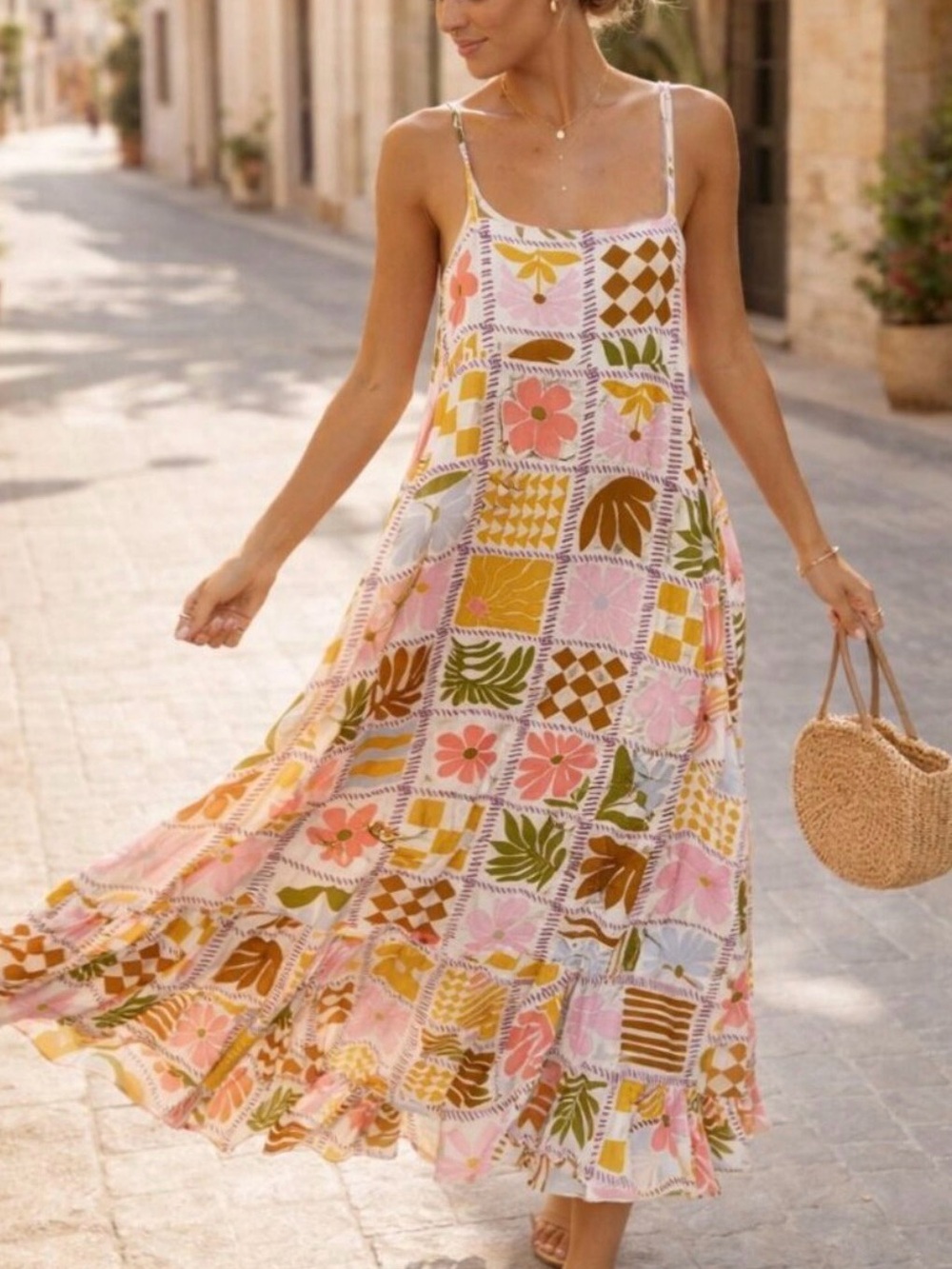 Paper Heart‎ Floral Patchwork print Maxi Midi Dress Size XS  colorful Anthro